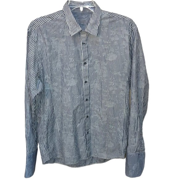 Men's Ted‎ Baker London Grey/White Stripe Button Down Dress Shirt Size 6 (2XL) - Picture 1 of 8
